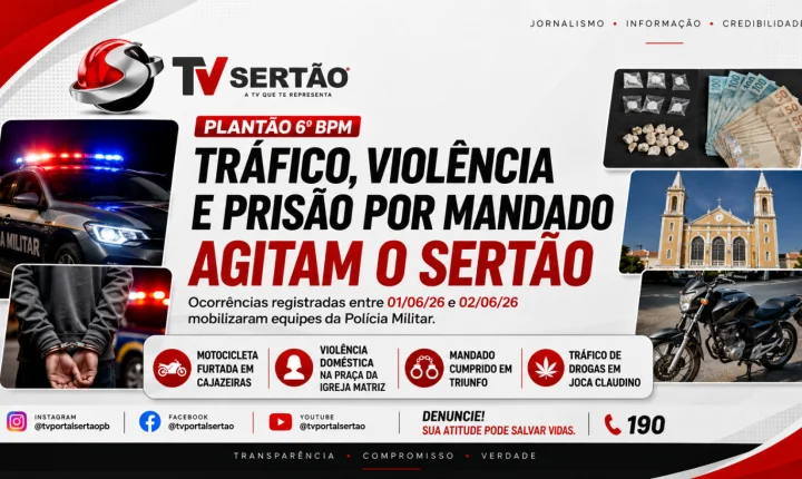 Tráfico de drogas, violência doméstica e prisão por mandado movimentam o 6º BPM no Sertão