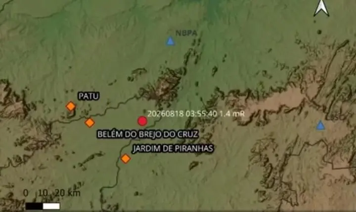 Tremor de terra de magnitude 1,4 é registrado no Sertão da Paraíba